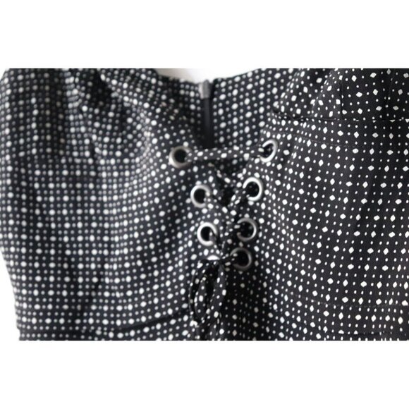 Blue Life Women's Size Small Black Slip Dress Lace-Up Polka-Dot Crepe Mini Dress - Picture 3 of 7